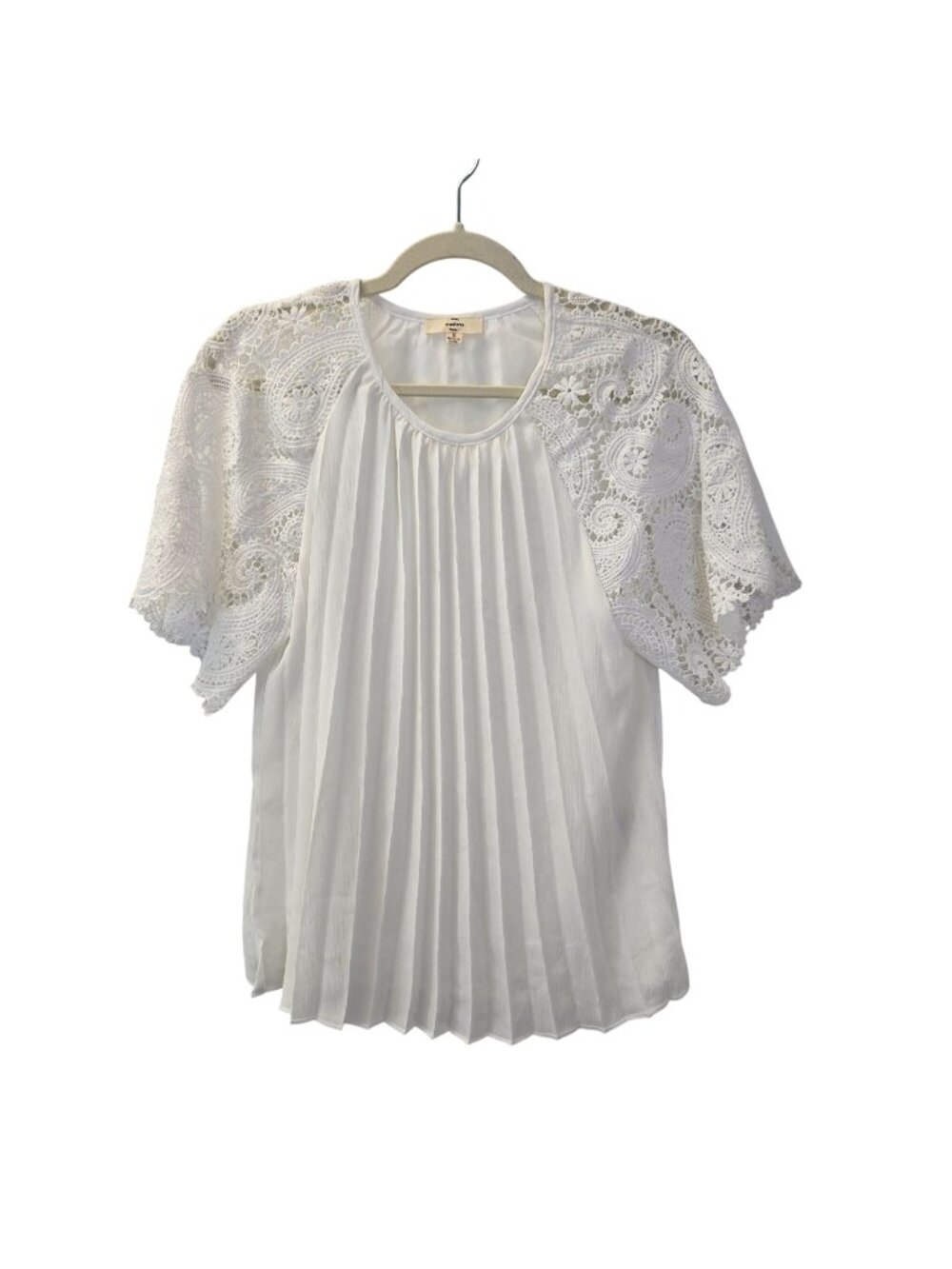 Entro Pleated Bodice Crochet Sleeve Blouse Size Small
